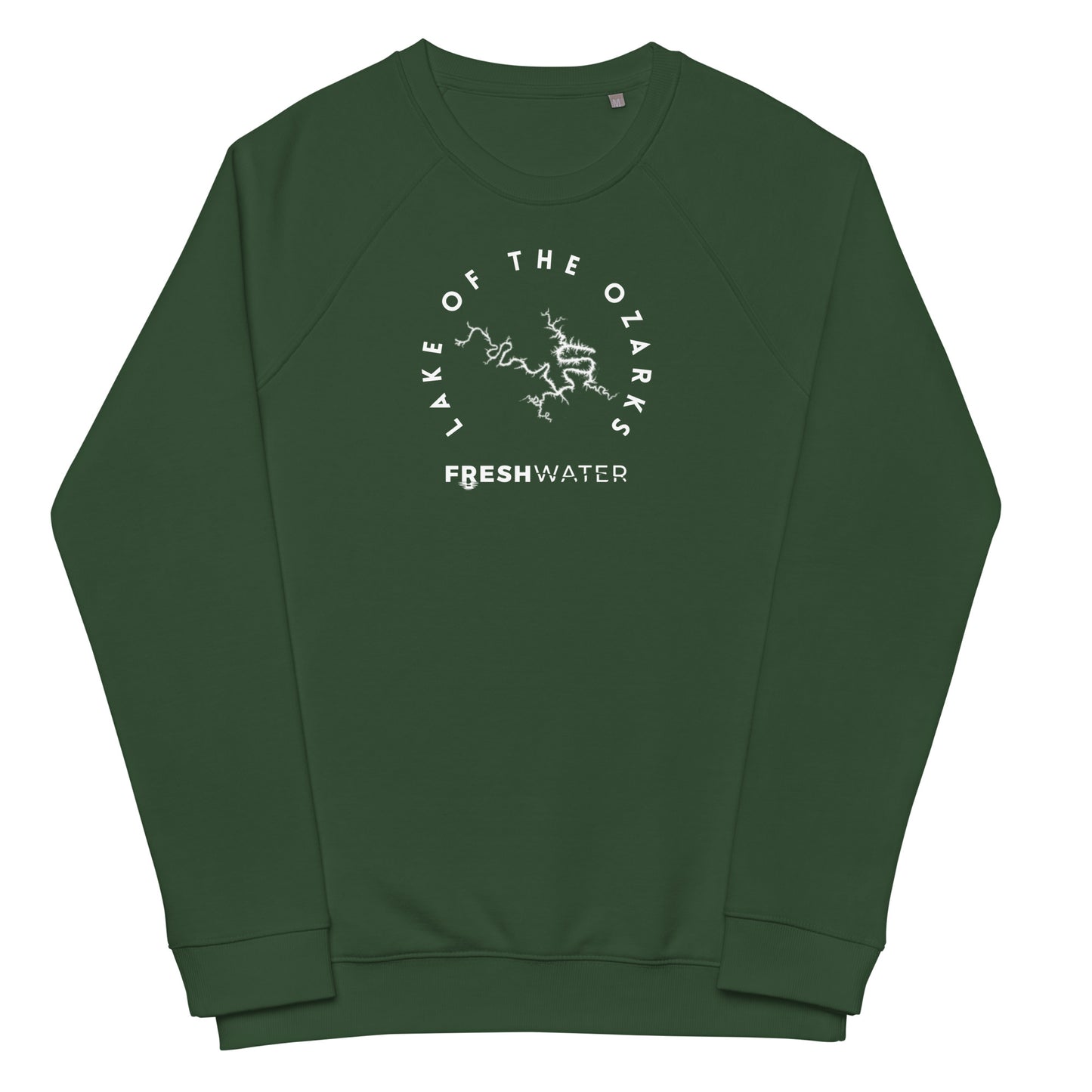 Lake of the Ozarks Freshwater BW Unisex organic raglan sweatshirt