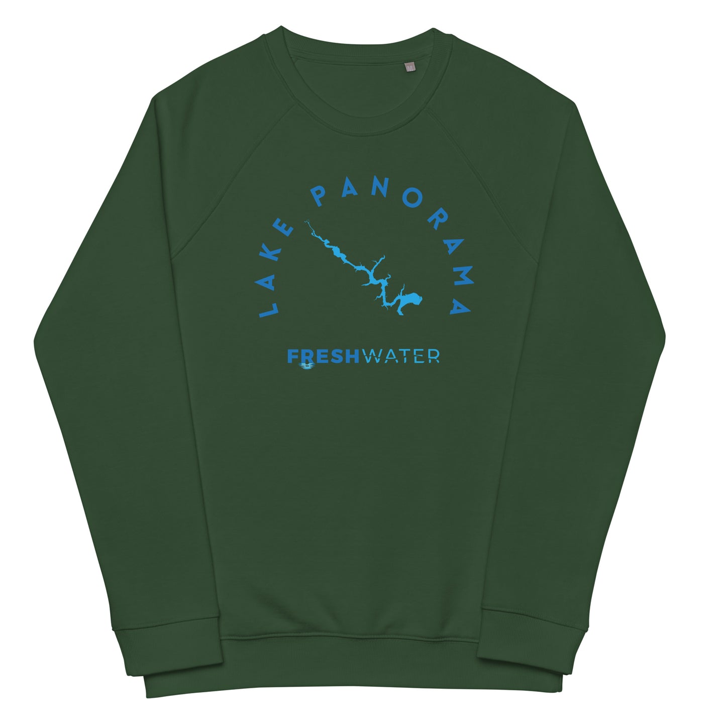 Lake Panorama Freshwater Blue Unisex organic raglan sweatshirt