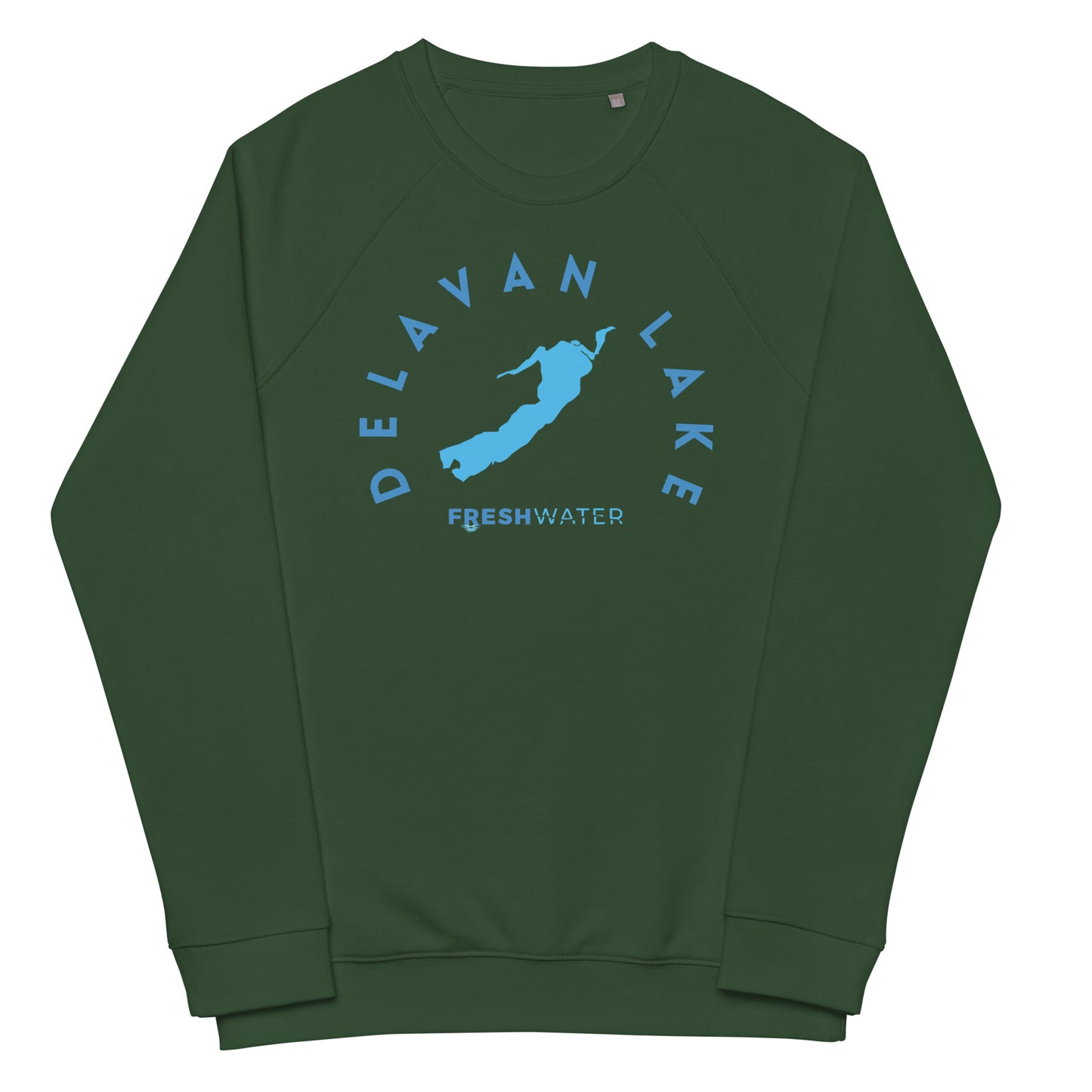 Delavan Lake Freshwater Blue Unisex organic raglan sweatshirt
