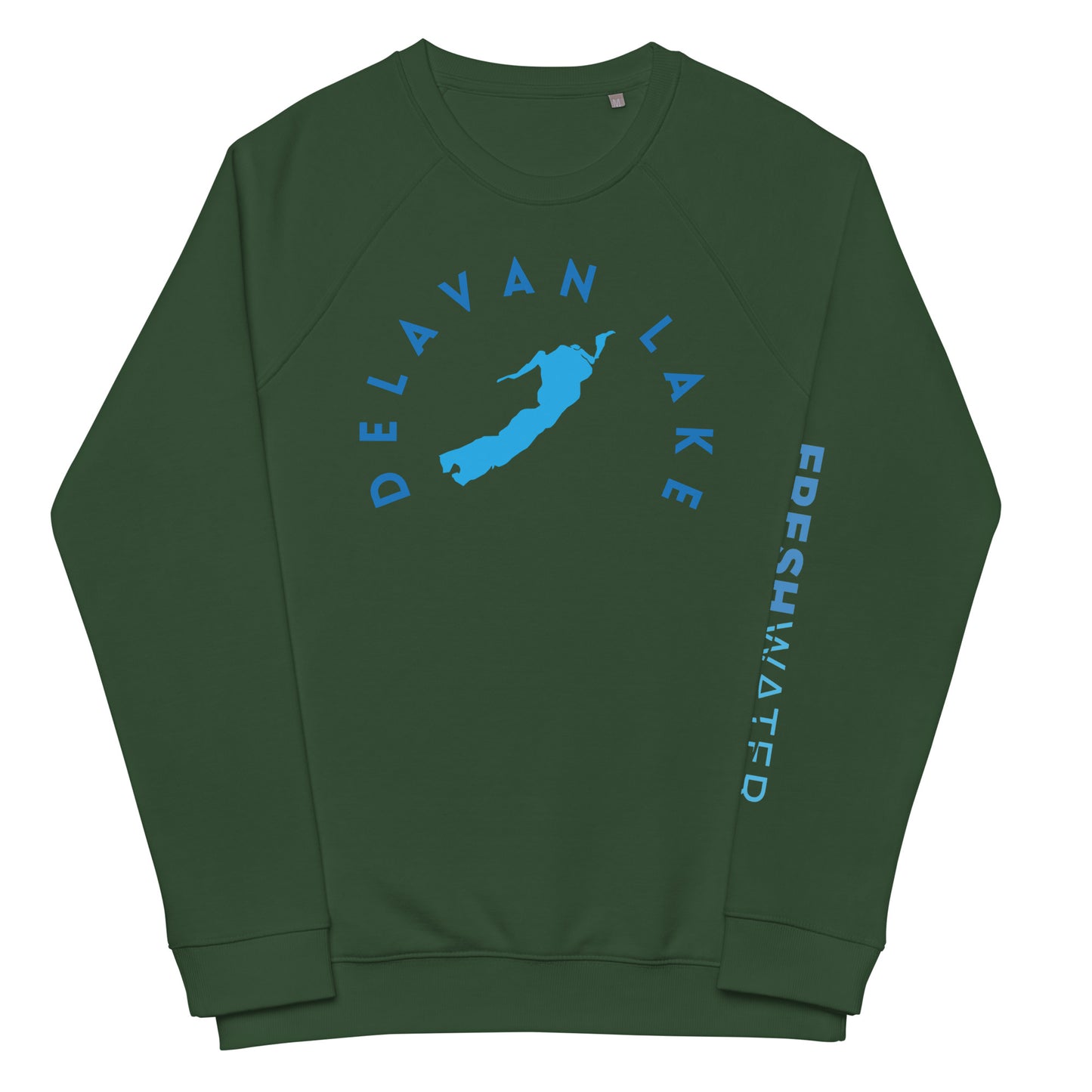 Delavan Lake Wisconsin Freshwater Blue Unisex organic raglan sweatshirt