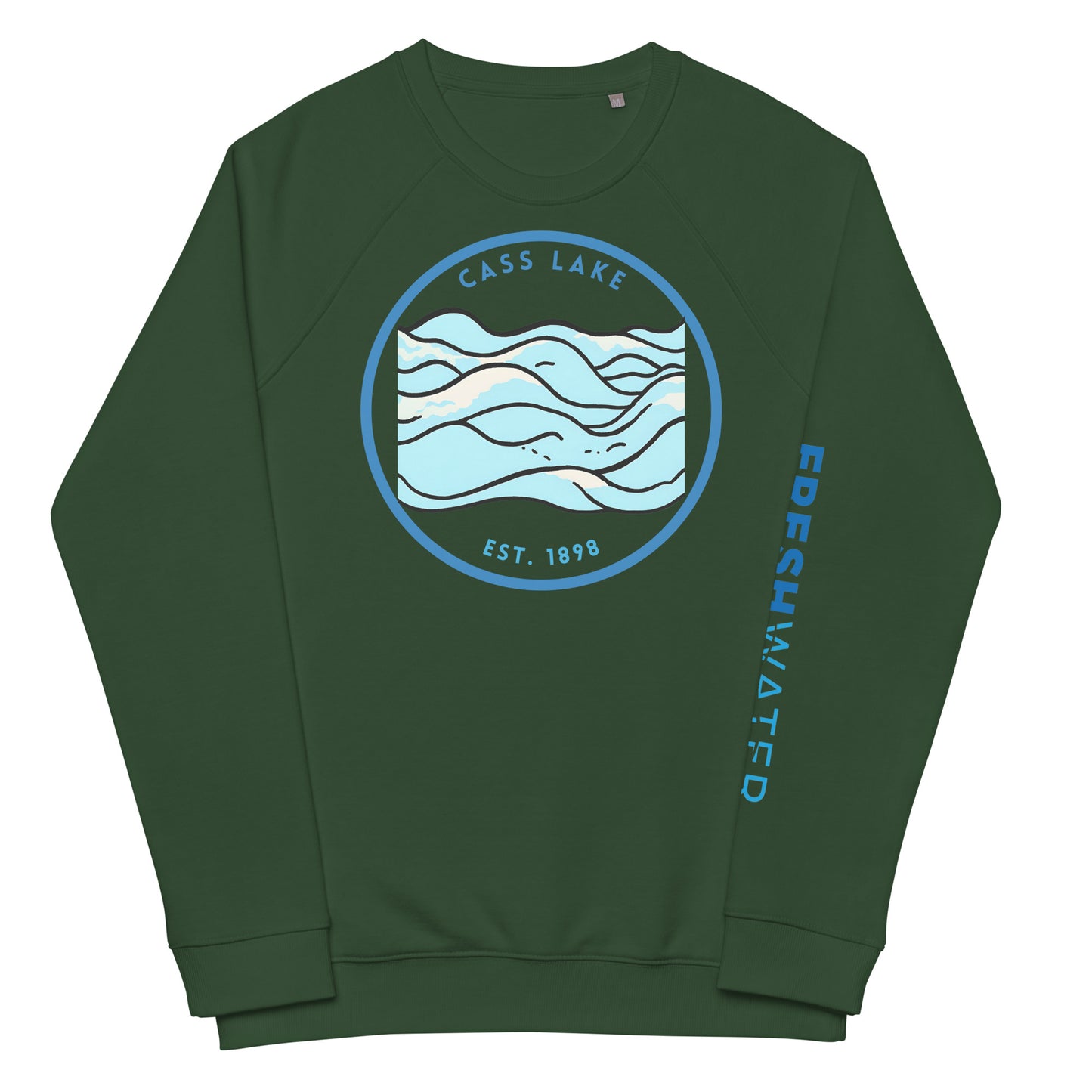Cass Lake Minnesota Freshwater Waves Unisex organic raglan sweatshirt