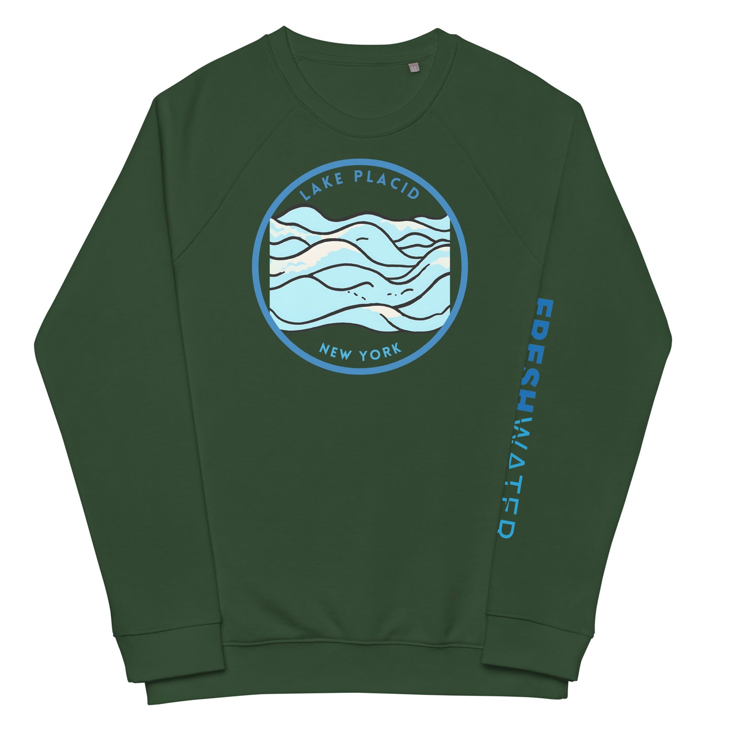Lake Placid New York Freshwater Waves Unisex organic raglan sweatshirt