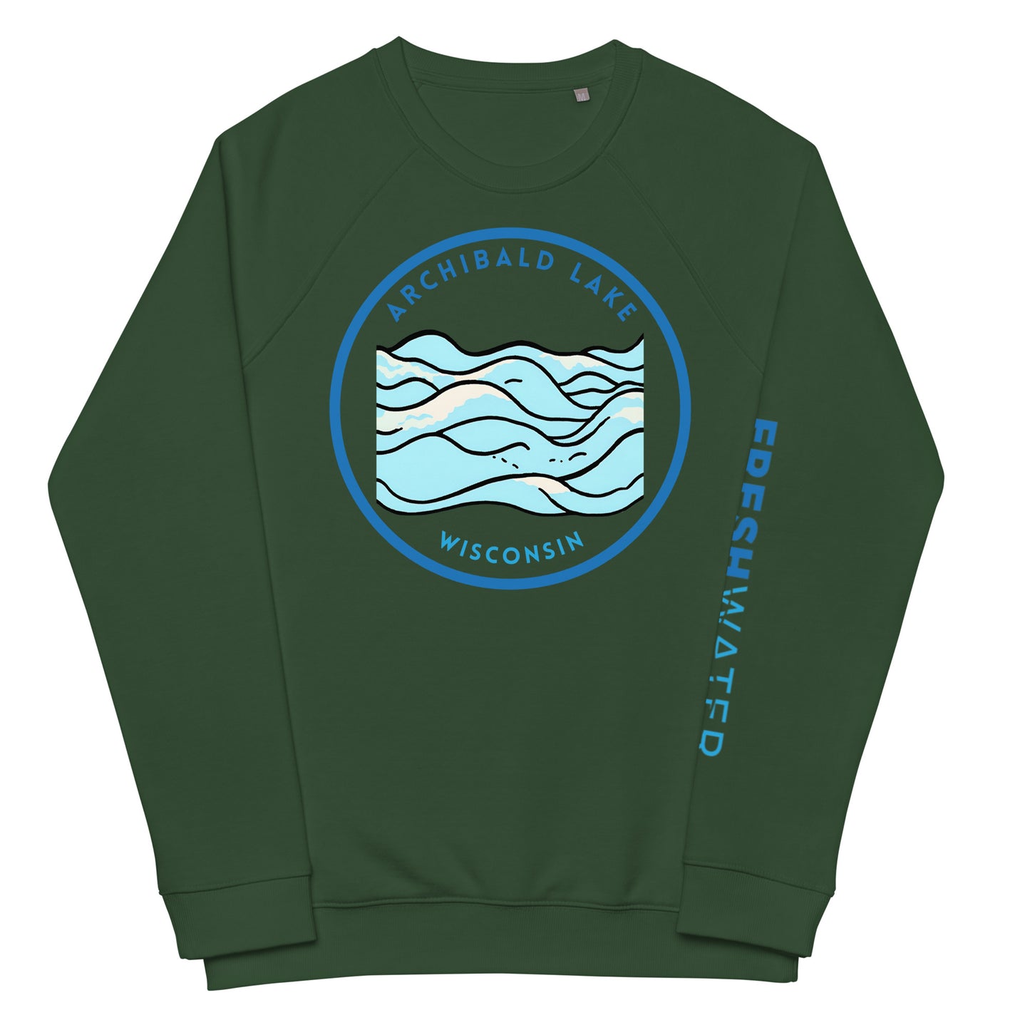Archibald Lake Wisconsin Freshwater Waves Unisex organic raglan sweatshirt