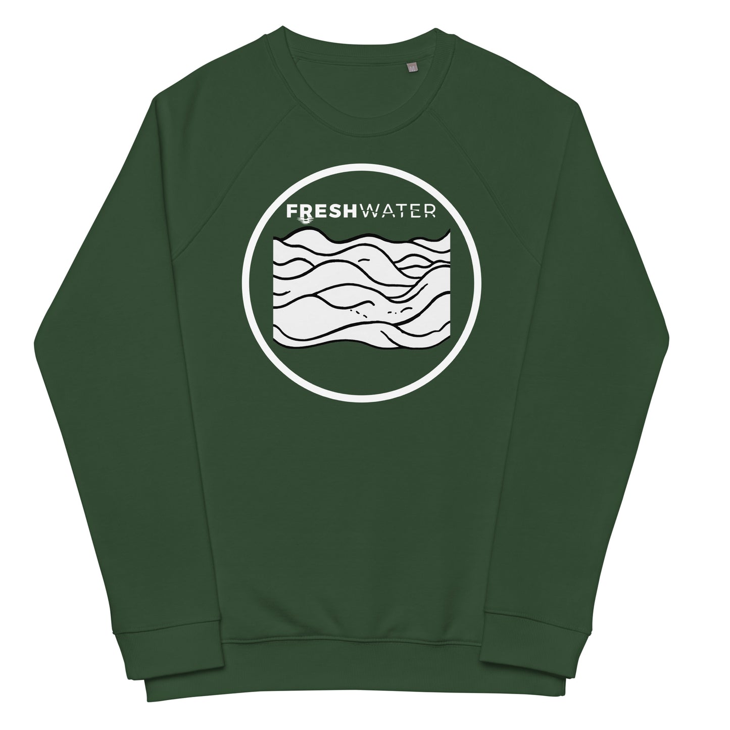 Freshwater Waves BW Unisex organic raglan sweatshirt