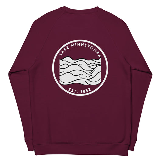 Lake Minnetonka Minnesota Freshwater Waves BW Unisex organic raglan sweatshirt