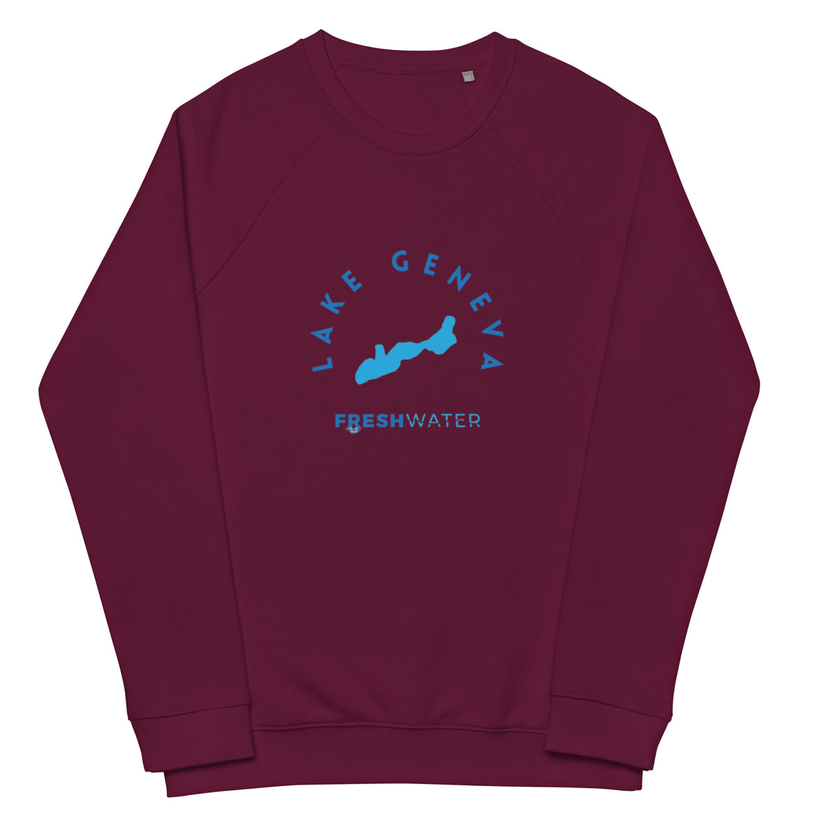 Lake Geneva Freshwater Blue Unisex organic raglan sweatshirt