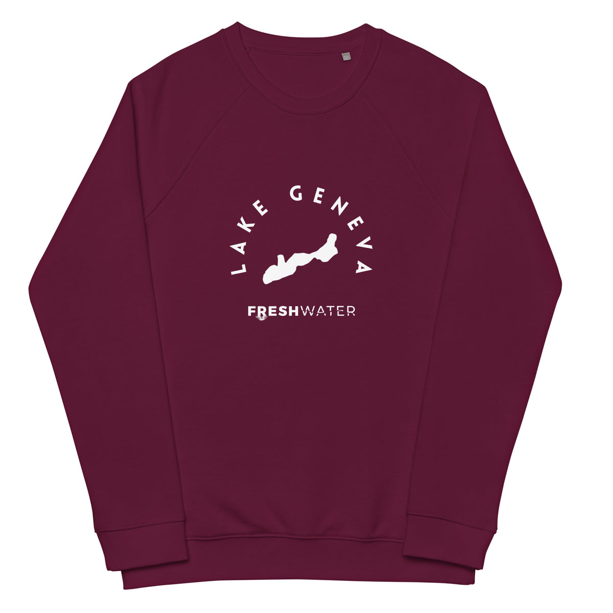 Lake Geneva Freshwater Black/White Unisex organic raglan sweatshirt