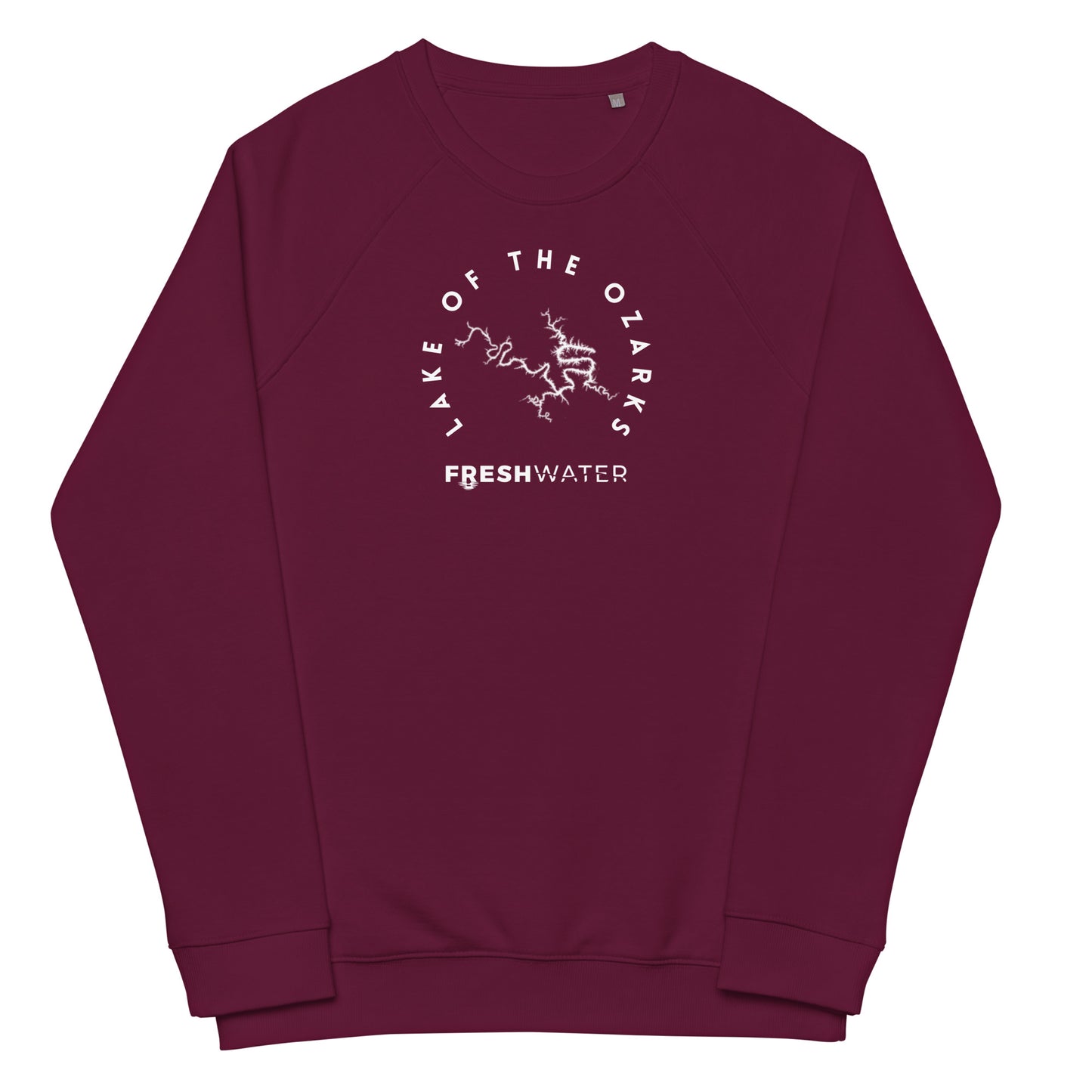 Lake of the Ozarks Freshwater BW Unisex organic raglan sweatshirt