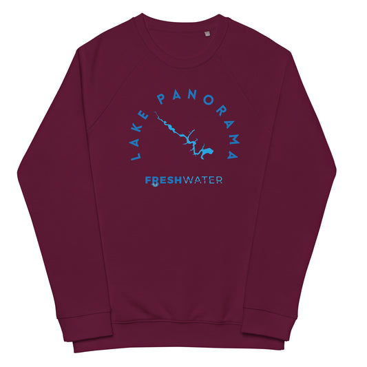 Lake Panorama Freshwater Blue Unisex organic raglan sweatshirt