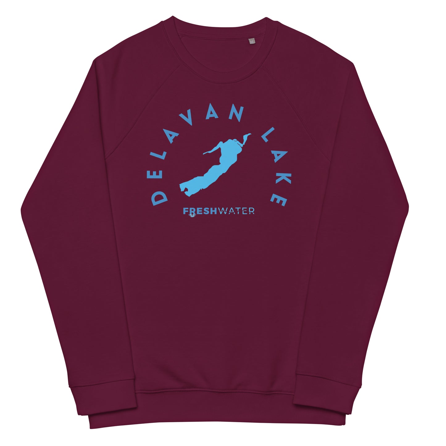 Delavan Lake Freshwater Blue Unisex organic raglan sweatshirt