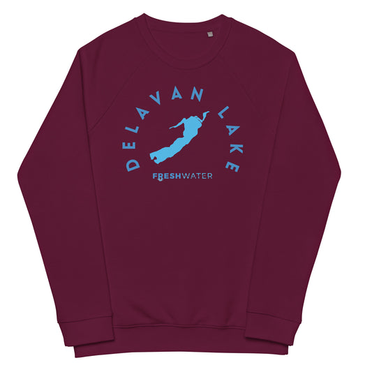 Delavan Lake Freshwater Blue Unisex organic raglan sweatshirt