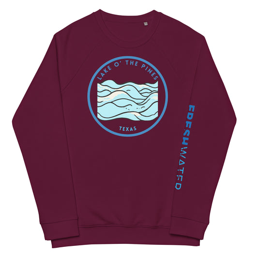 Lake O' the Pines Texas Freshwater Unisex organic raglan sweatshirt