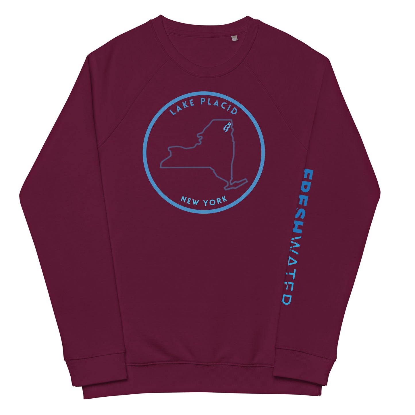 Lake Placid New York Freshwater NY Outline Unisex organic raglan sweatshirt