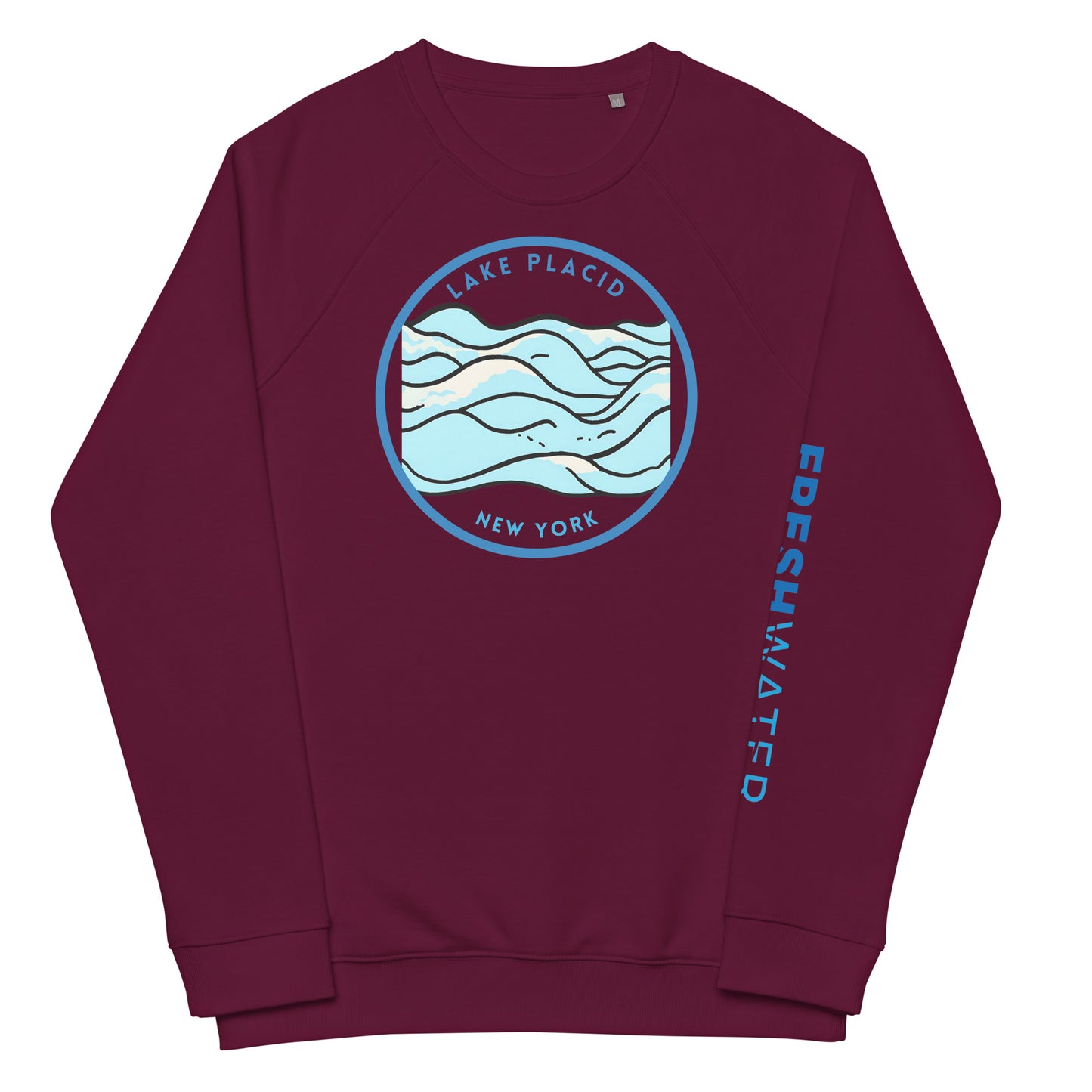 Lake Placid New York Freshwater Waves Unisex organic raglan sweatshirt