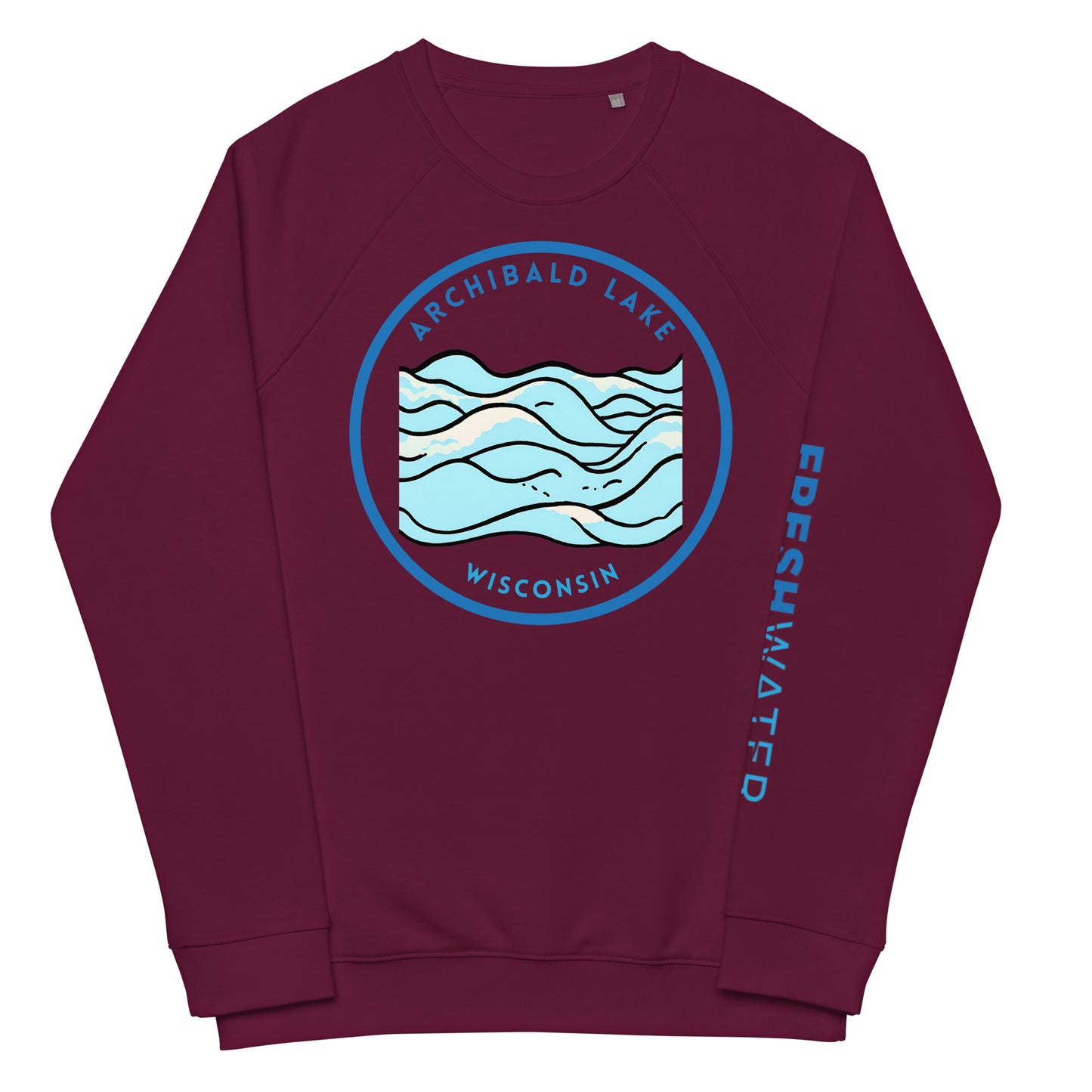 Archibald Lake Wisconsin Freshwater Waves Unisex organic raglan sweatshirt