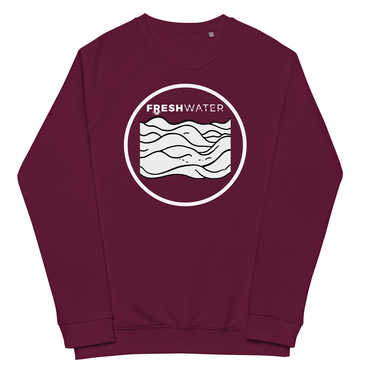 Freshwater Waves BW Unisex organic raglan sweatshirt