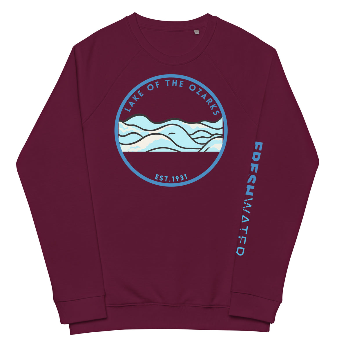 Lake of the Ozarks Missouri Freshwater Waves Unisex organic raglan sweatshirt