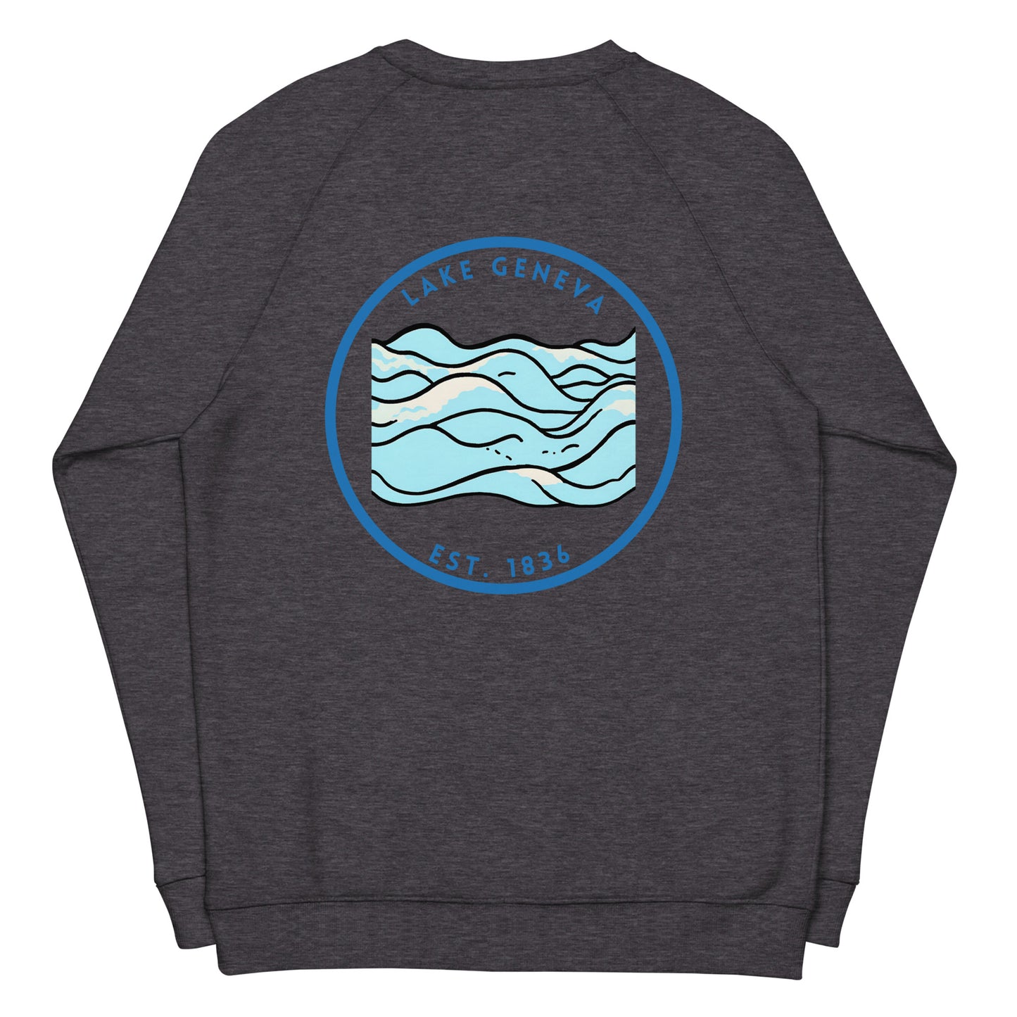 Lake Geneva Wisconsin Freshwater Waves Unisex organic raglan sweatshirt