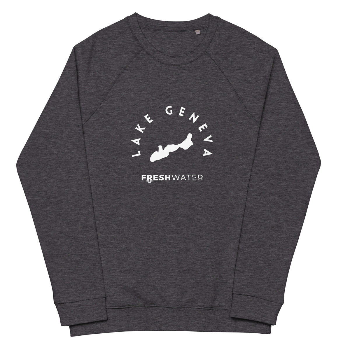 Lake Geneva Freshwater Black/White Unisex organic raglan sweatshirt
