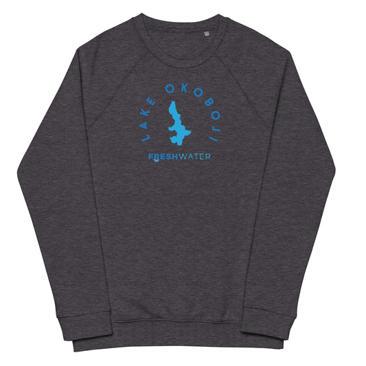 Lake Okoboji Freshwater Blue Unisex organic raglan sweatshirt