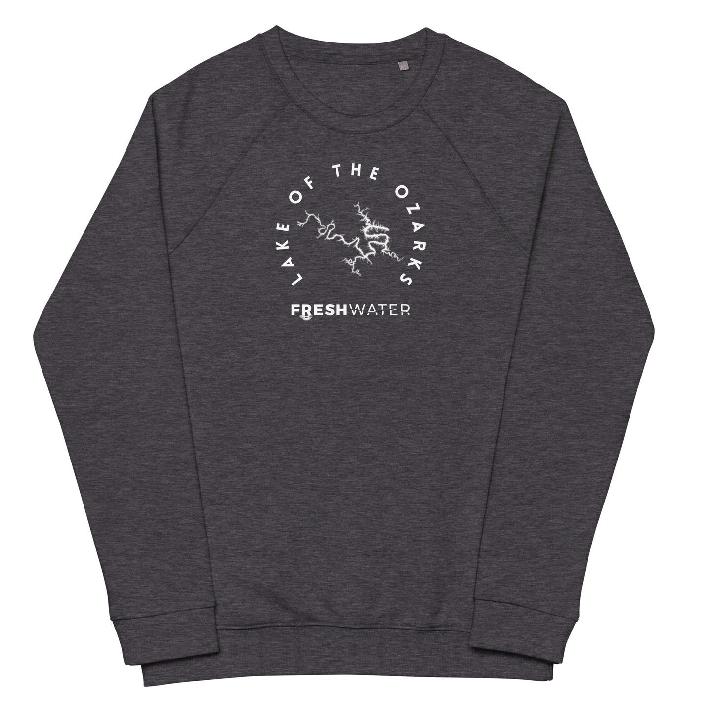 Lake of the Ozarks Freshwater BW Unisex organic raglan sweatshirt