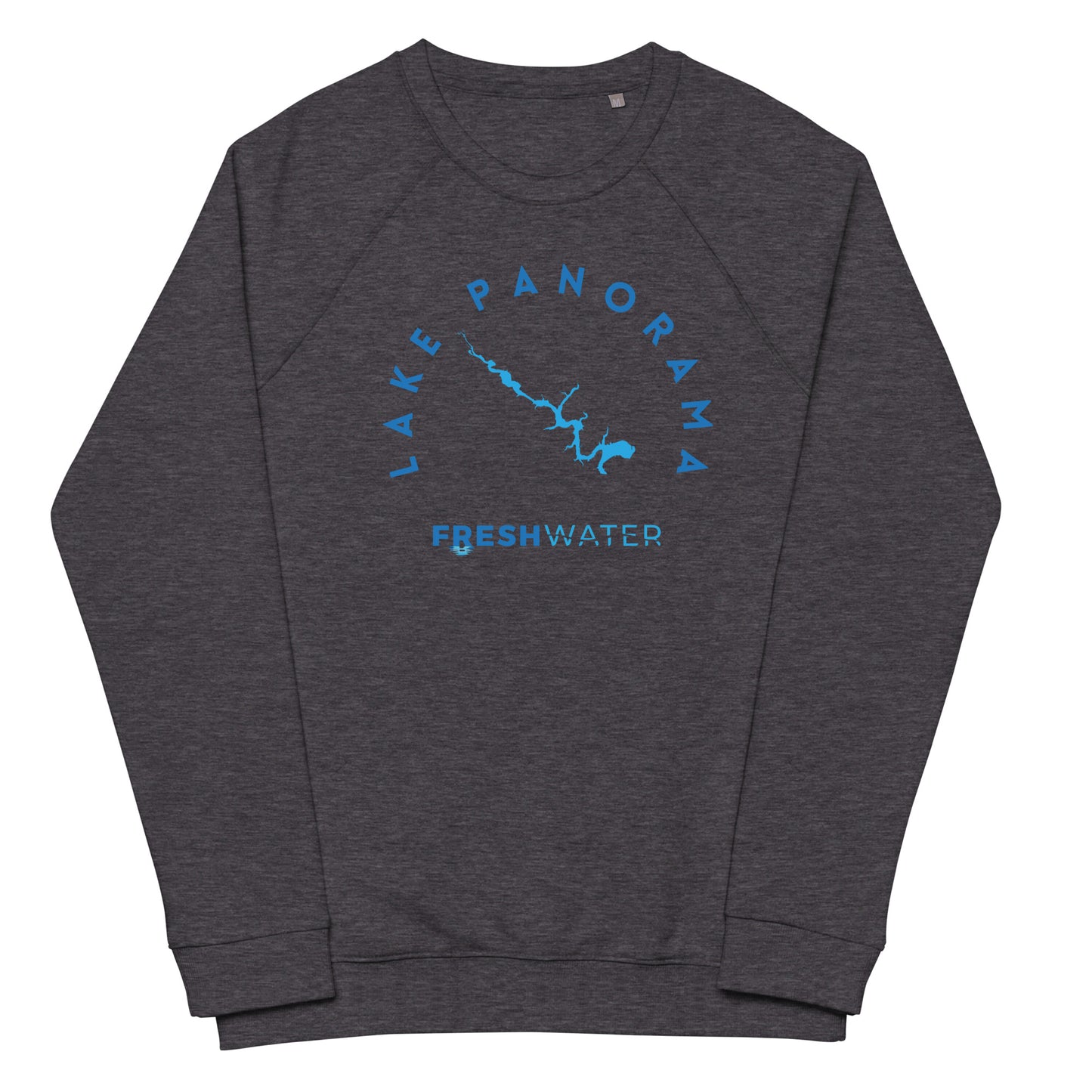 Lake Panorama Freshwater Blue Unisex organic raglan sweatshirt