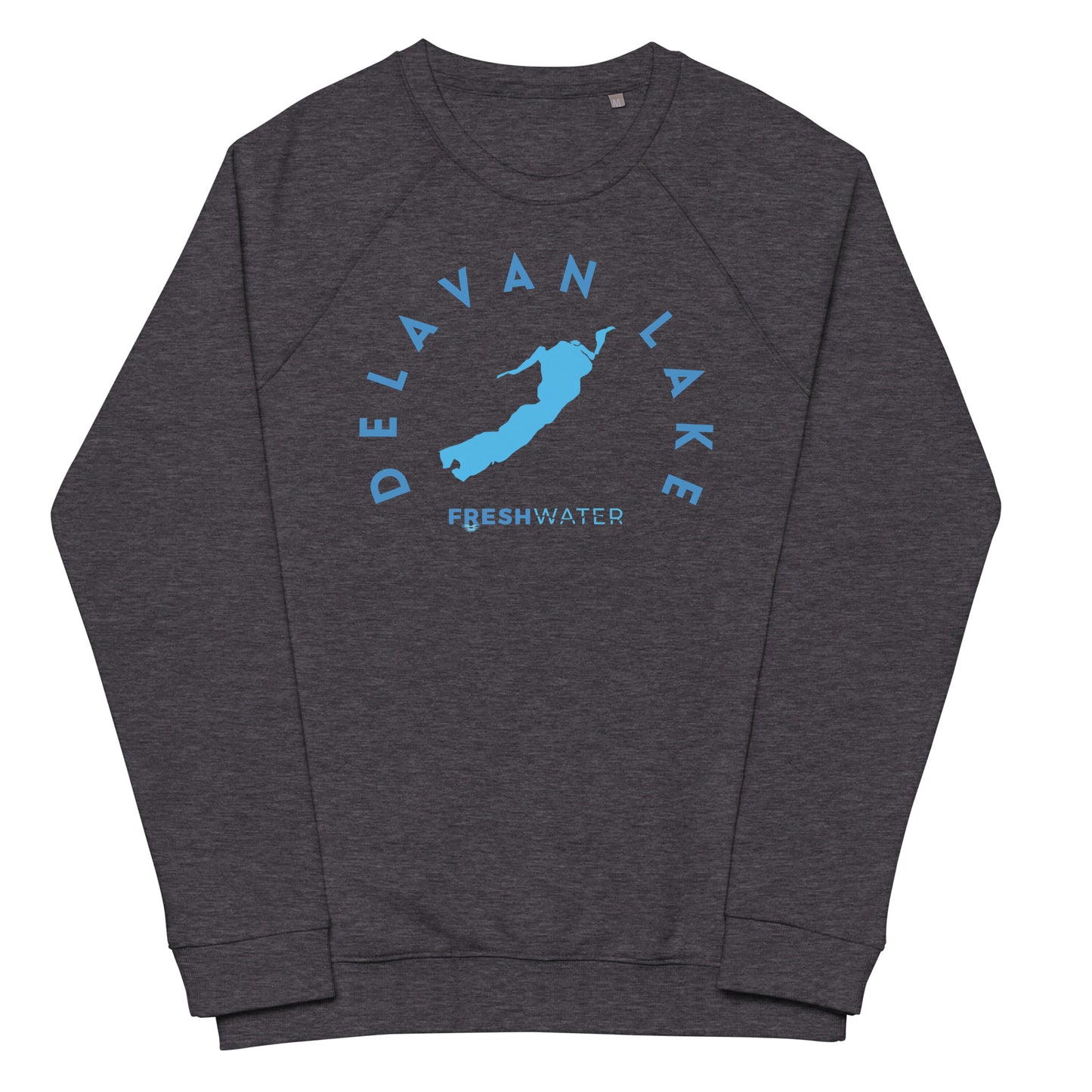 Delavan Lake Freshwater Blue Unisex organic raglan sweatshirt