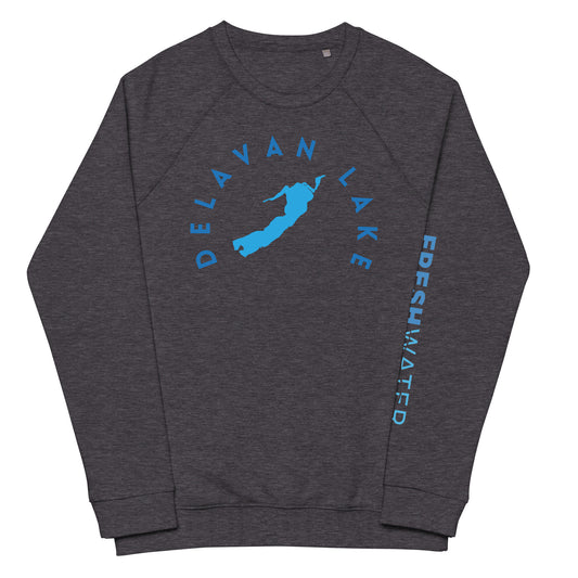 Delavan Lake Wisconsin Freshwater Blue Unisex organic raglan sweatshirt