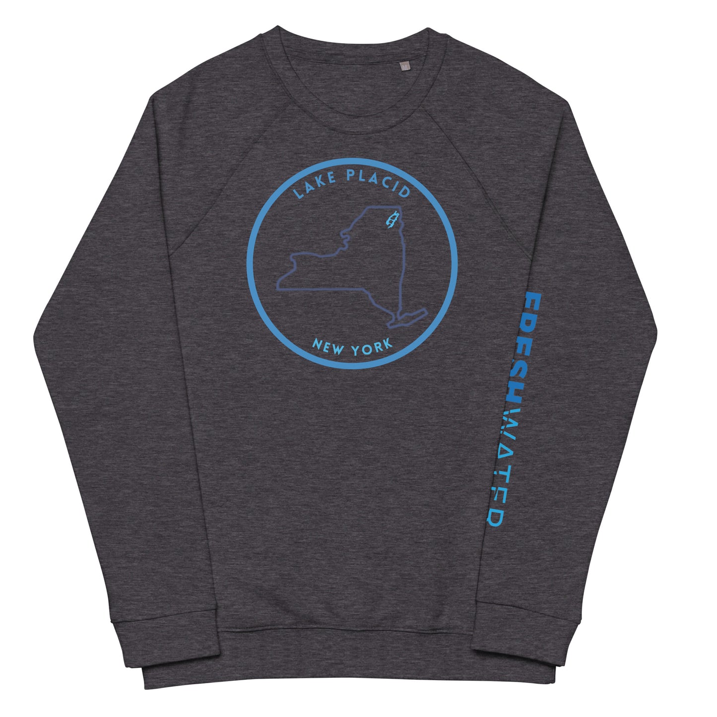 Lake Placid New York Freshwater NY Outline Unisex organic raglan sweatshirt