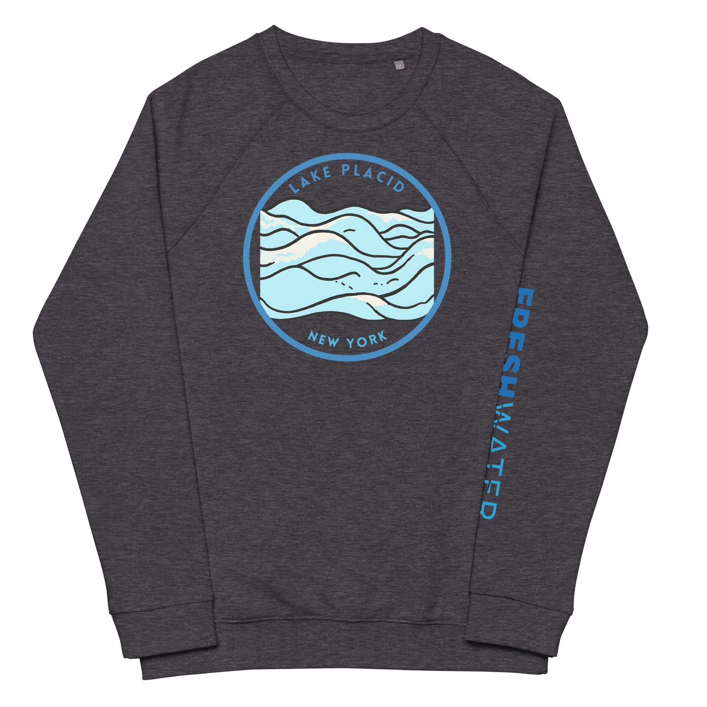 Lake Placid New York Freshwater Waves Unisex organic raglan sweatshirt