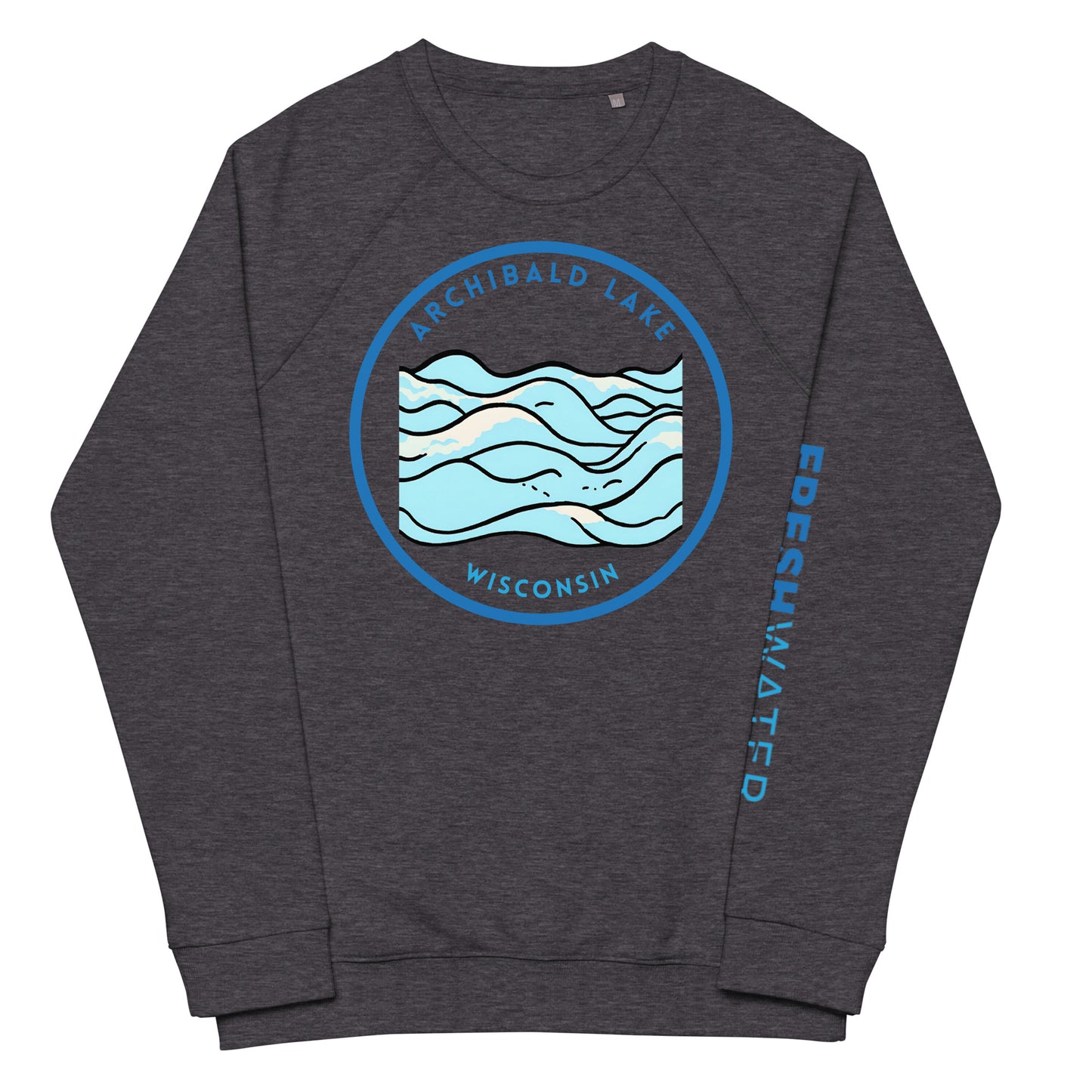 Archibald Lake Wisconsin Freshwater Waves Unisex organic raglan sweatshirt