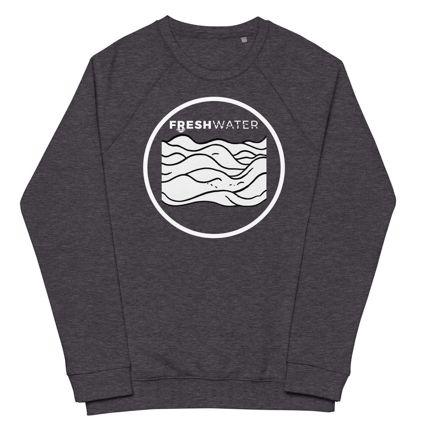 Freshwater Waves BW Unisex organic raglan sweatshirt