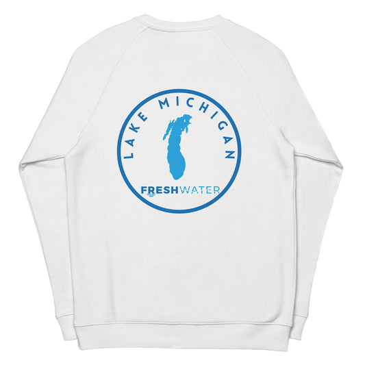 Lake Michigan Freshwater LO Unisex organic raglan sweatshirt
