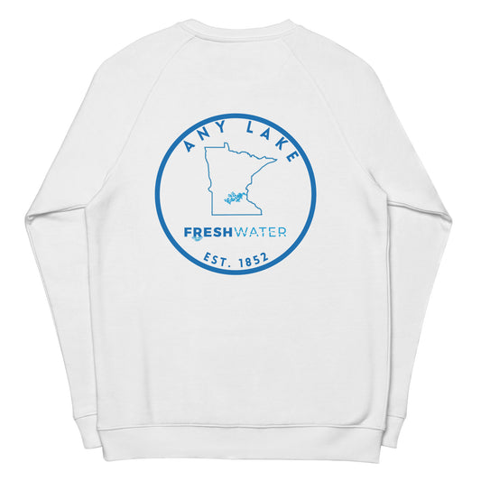 Custom Freshwater State Outline Blue Unisex organic raglan sweatshirt