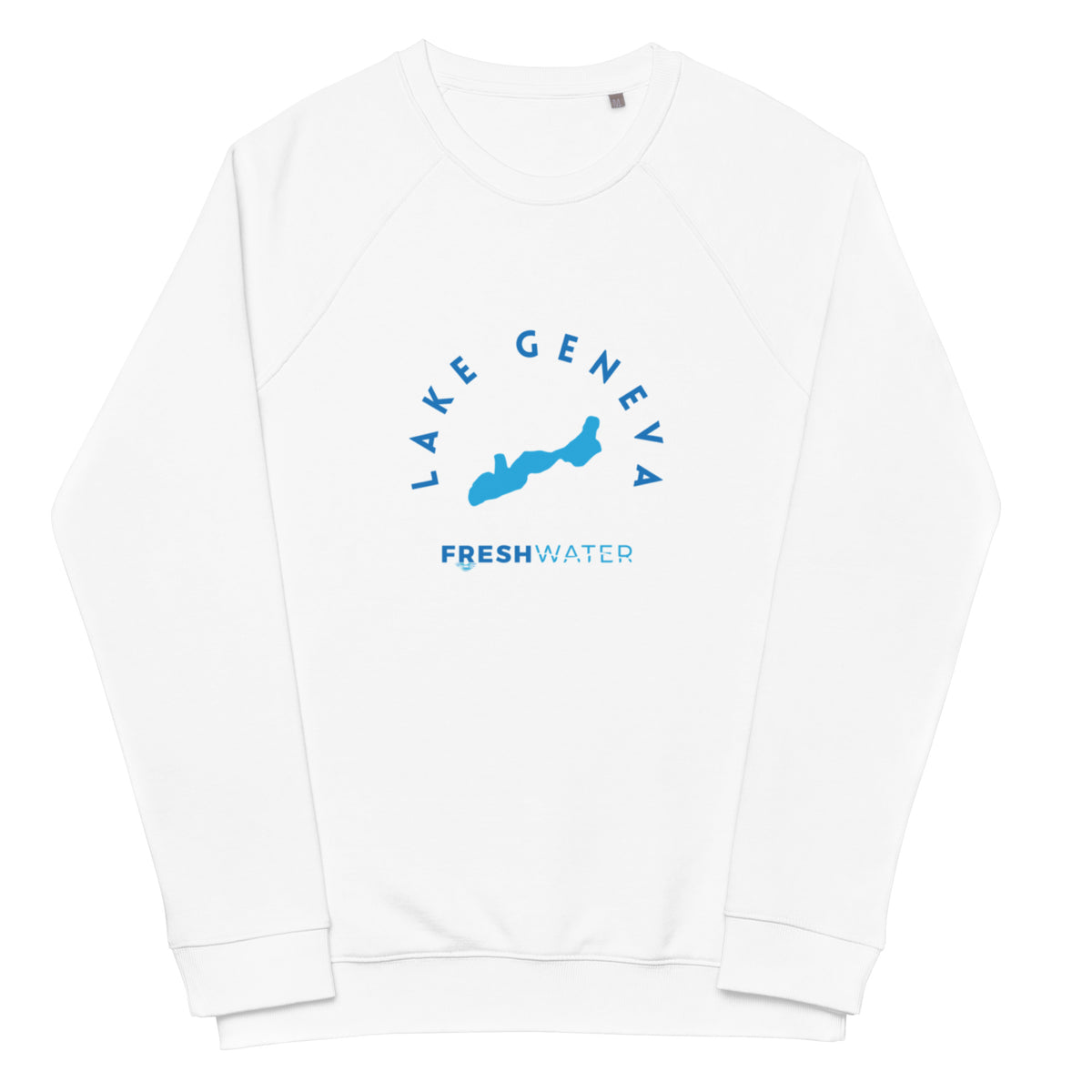 Lake Geneva Freshwater Blue Unisex organic raglan sweatshirt