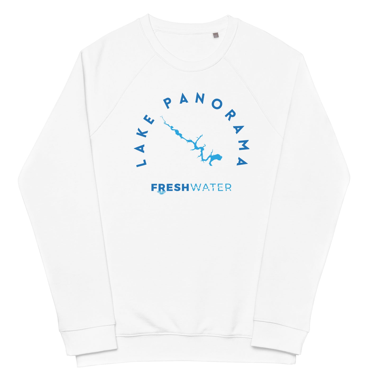 Lake Panorama Freshwater Blue Unisex organic raglan sweatshirt