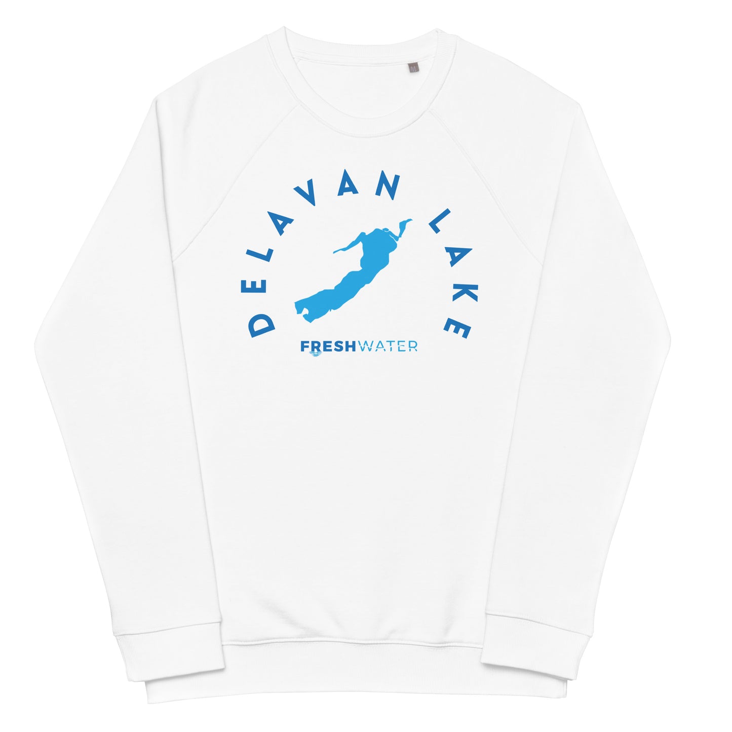 Delavan Lake Freshwater Blue Unisex organic raglan sweatshirt
