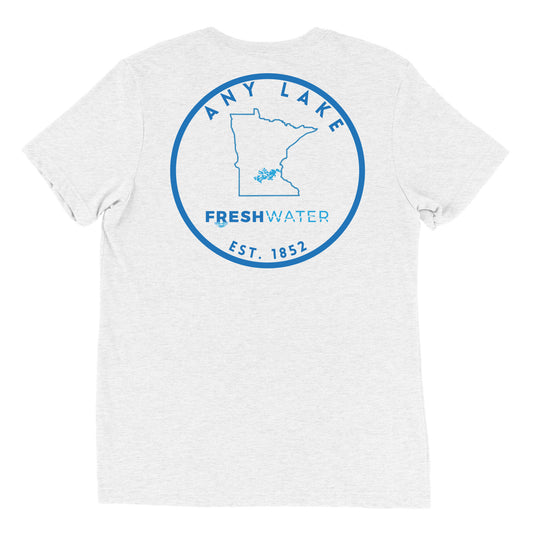 Custom Freshwater State Outline Blue Short sleeve t-shirt