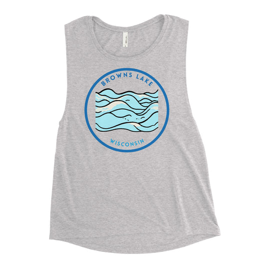Browns Lake Wisconsin Freshwater Waves Ladies’ Muscle Tank