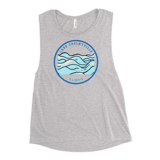 Lake Shelbyville Illinois Freshwater Waves Ladies’ Muscle Tank