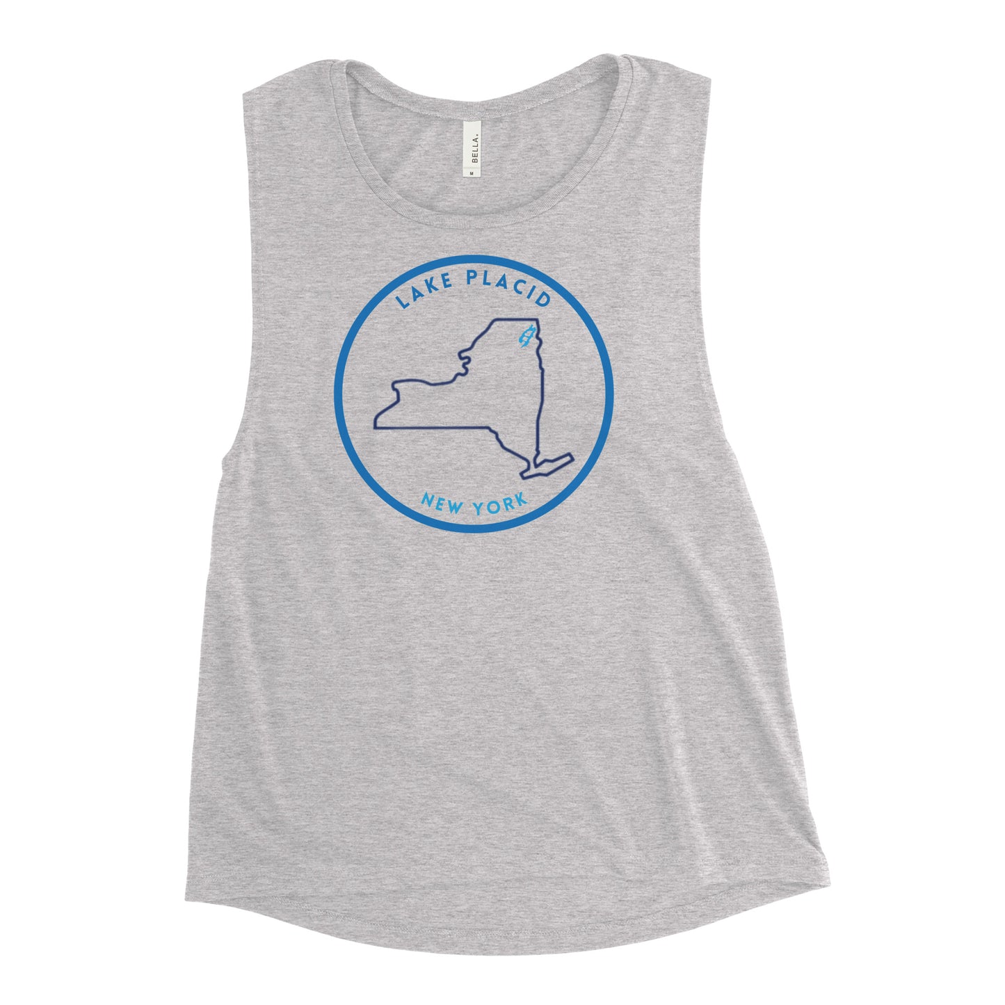 Lake Placid New York Freshwater NY Outline Ladies’ Muscle Tank