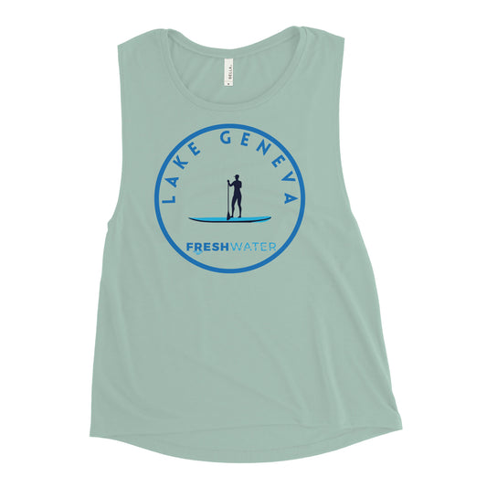 Lake Geneva Wisconsin Freshwater Paddle Ladies’ Muscle Tank
