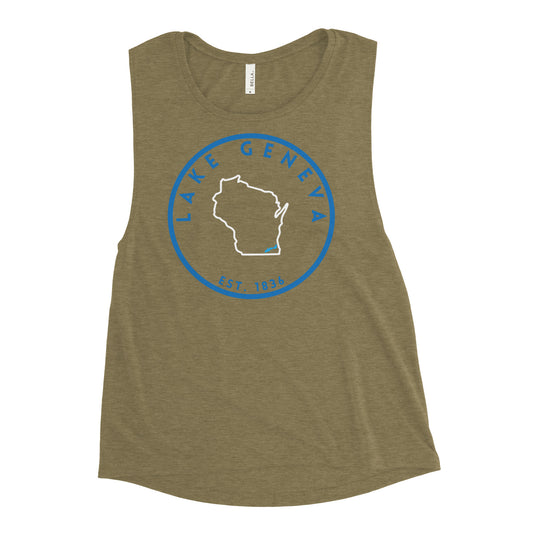 Lake Geneva Wisconsin Freshwater LO Ladies’ Muscle Tank