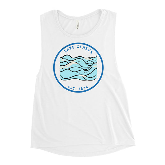 Lake Geneva Wisconsin Freshwater Waves Ladies’ Muscle Tank