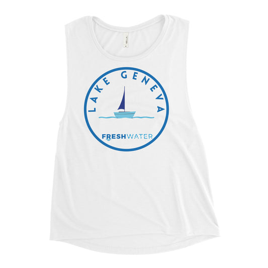 Lake Geneva Wisconsin Freshwater Sailing Ladies’ Muscle Tank