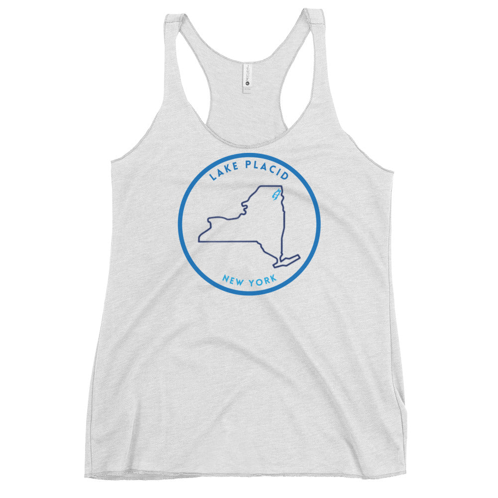 Lake Placid New York Freshwater NY Outline Women's Racerback Tank