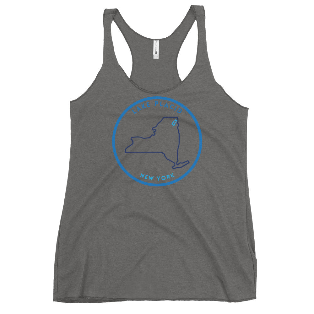 Lake Placid New York Freshwater NY Outline Women's Racerback Tank