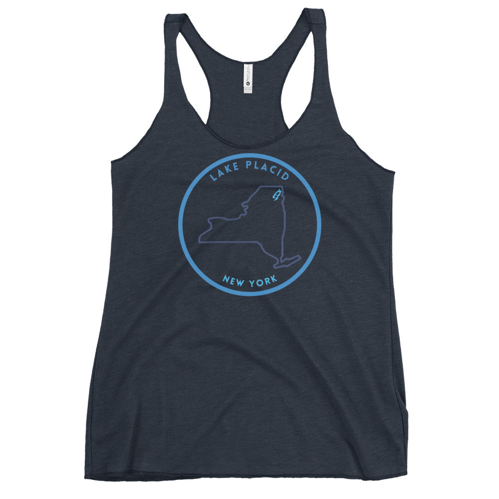 Lake Placid New York Freshwater NY Outline Women's Racerback Tank