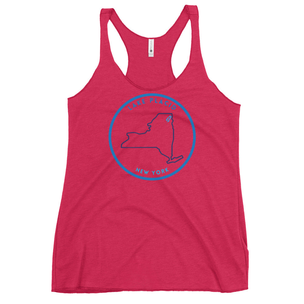Lake Placid New York Freshwater NY Outline Women's Racerback Tank